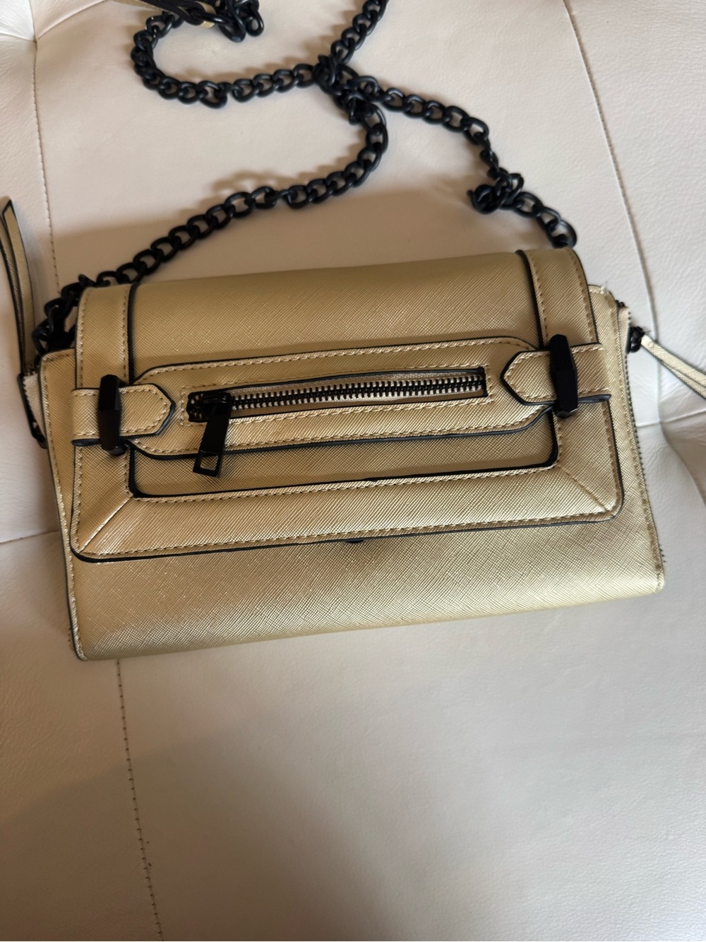 Gianni Bini Metallic Gold Crossbody with Black Chain Trim